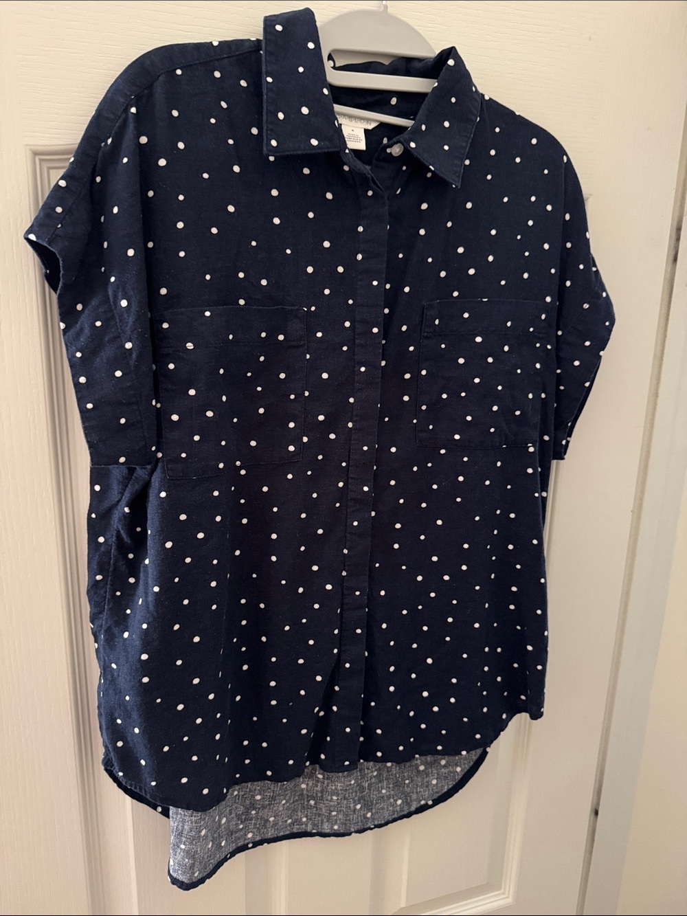 Caslon Navy Short-Sleeve Polka Dot Button-Down Shirt